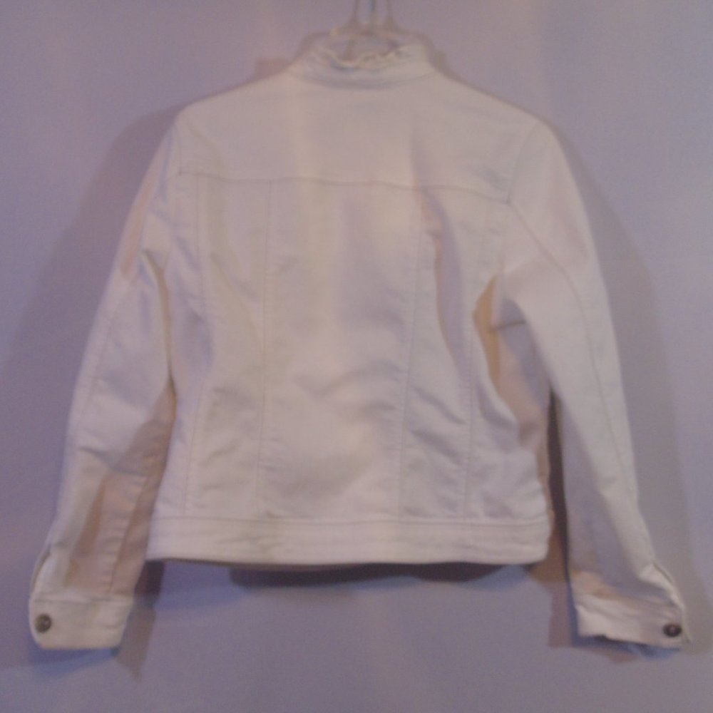 BACCINI White Stretch Denim Jean Jacket W/ Blingy Buttons Size Large - Picture 3 of 4